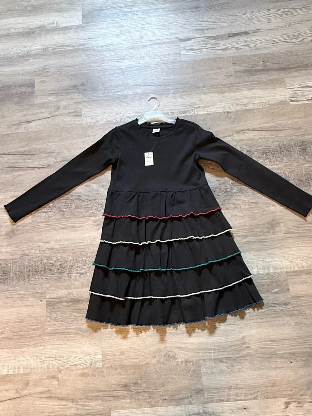 Hanna Andersson Black Long-Sleeve Tiered Dress with Multi-Color Trim